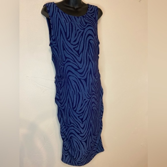 A Pea In The Pod Maternity~Two-Toned Blue Bodycon Midi Dress~Sleeveless~Size L - Picture 4 of 13